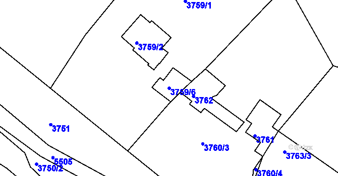 Parcela st. 3759/6 v KÚ Znojmo-město, Katastrální mapa