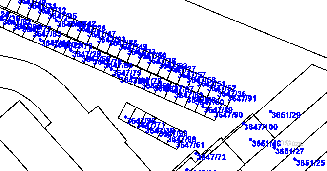 Parcela st. 3647/87 v KÚ Znojmo-město, Katastrální mapa