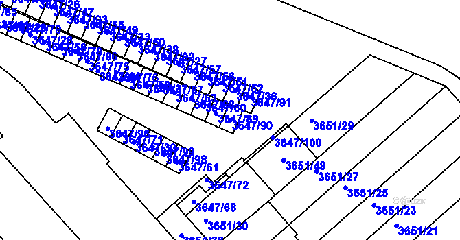 Parcela st. 3647/90 v KÚ Znojmo-město, Katastrální mapa