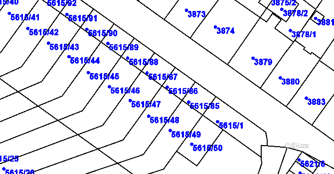 Parcela st. 5615/86 v KÚ Znojmo-město, Katastrální mapa