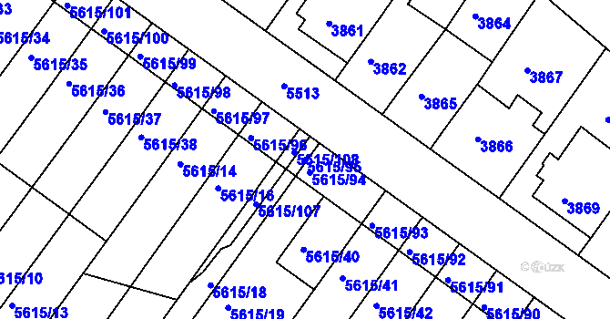 Parcela st. 5615/95 v KÚ Znojmo-město, Katastrální mapa