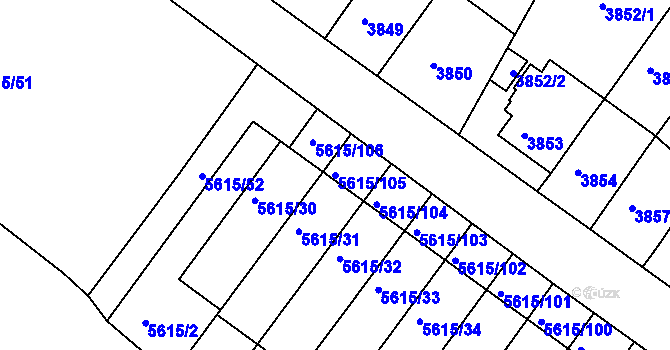 Parcela st. 5615/105 v KÚ Znojmo-město, Katastrální mapa