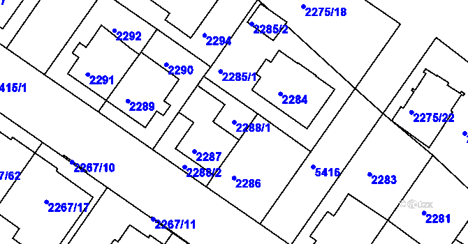 Parcela st. 2288/1 v KÚ Znojmo-město, Katastrální mapa