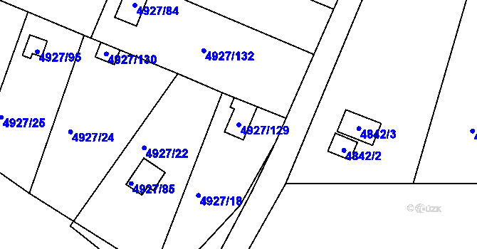 Parcela st. 4927/129 v KÚ Znojmo-město, Katastrální mapa