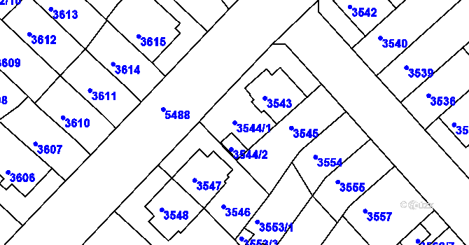 Parcela st. 3544/1 v KÚ Znojmo-město, Katastrální mapa