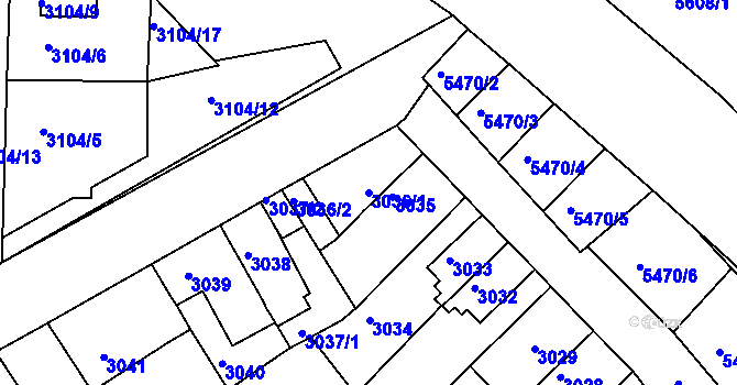 Parcela st. 3036/1 v KÚ Znojmo-město, Katastrální mapa