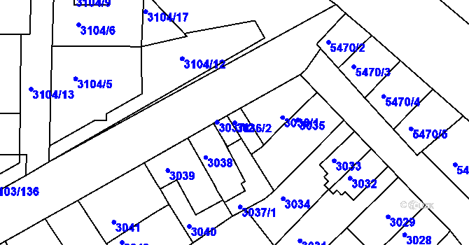 Parcela st. 3036/2 v KÚ Znojmo-město, Katastrální mapa