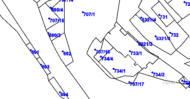 Parcela st. 707/16 v KÚ Znojmo-město, Katastrální mapa