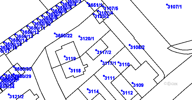 Parcela st. 3117/2 v KÚ Znojmo-město, Katastrální mapa