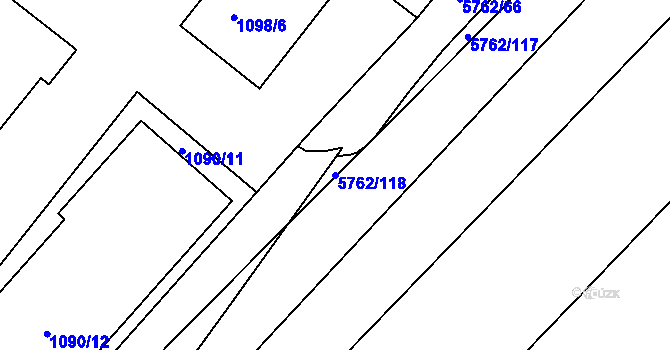 Parcela st. 5762/118 v KÚ Znojmo-město, Katastrální mapa