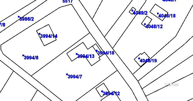Parcela st. 3994/18 v KÚ Znojmo-město, Katastrální mapa
