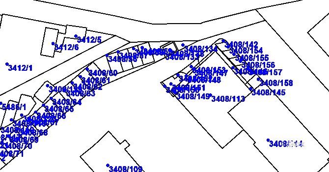 Parcela st. 3408/150 v KÚ Znojmo-město, Katastrální mapa