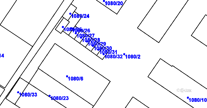 Parcela st. 1080/32 v KÚ Znojmo-město, Katastrální mapa