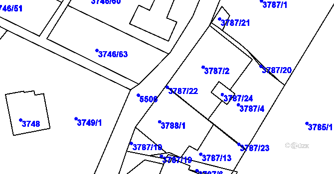 Parcela st. 3787/22 v KÚ Znojmo-město, Katastrální mapa