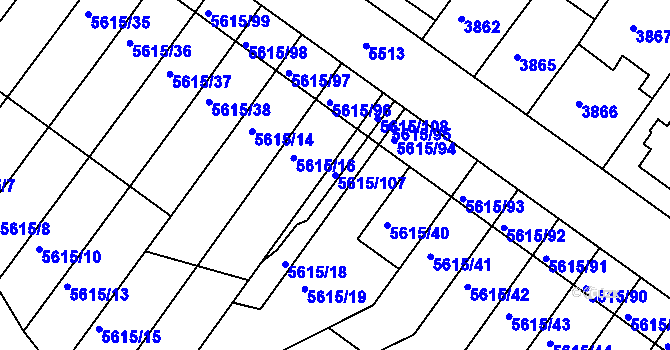 Parcela st. 5615/107 v KÚ Znojmo-město, Katastrální mapa