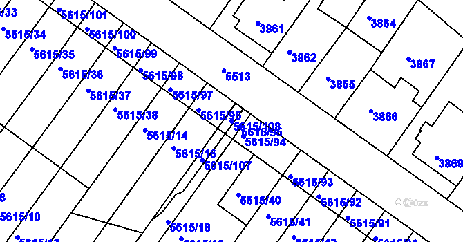 Parcela st. 5615/108 v KÚ Znojmo-město, Katastrální mapa