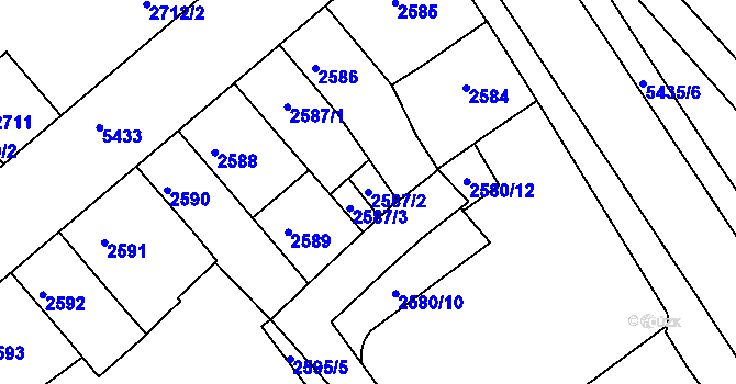 Parcela st. 2587/2 v KÚ Znojmo-město, Katastrální mapa