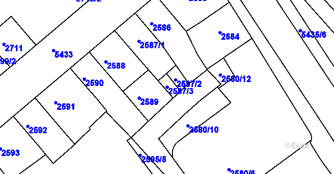 Parcela st. 2587/3 v KÚ Znojmo-město, Katastrální mapa