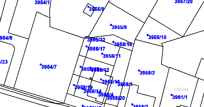 Parcela st. 3958/11 v KÚ Znojmo-město, Katastrální mapa