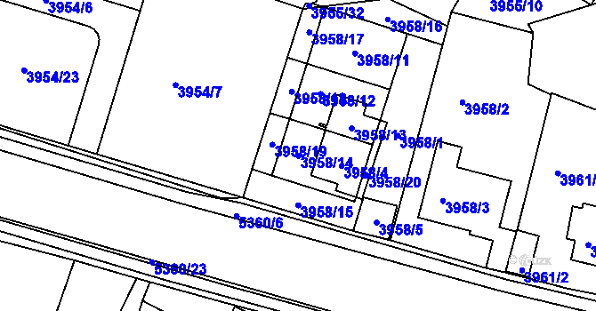 Parcela st. 3958/14 v KÚ Znojmo-město, Katastrální mapa