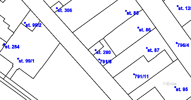 Parcela st. 280 v KÚ Znojmo-Hradiště, Katastrální mapa