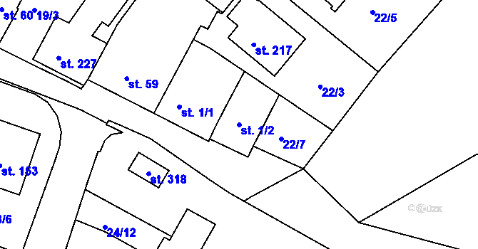 Parcela st. 1/2 v KÚ Znojmo-Hradiště, Katastrální mapa