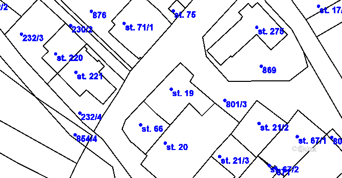 Parcela st. 19 v KÚ Znojmo-Hradiště, Katastrální mapa
