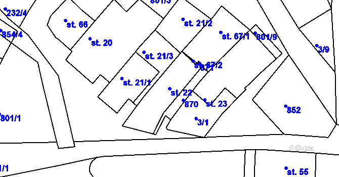 Parcela st. 22 v KÚ Znojmo-Hradiště, Katastrální mapa