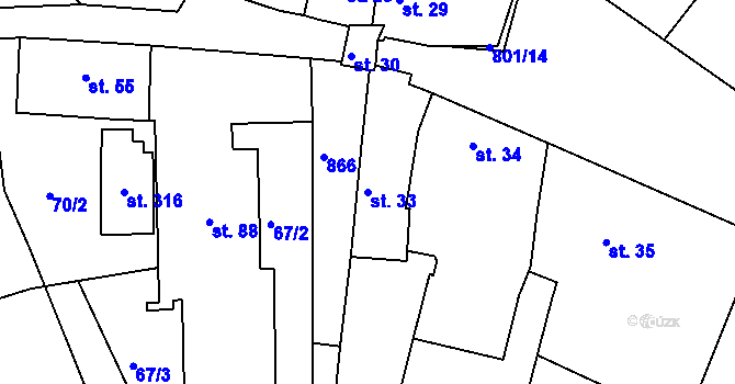 Parcela st. 33 v KÚ Znojmo-Hradiště, Katastrální mapa