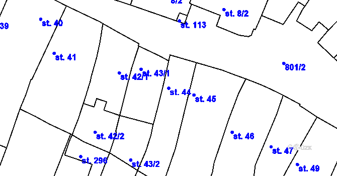 Parcela st. 44 v KÚ Znojmo-Hradiště, Katastrální mapa