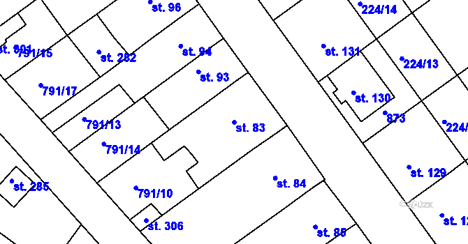 Parcela st. 83 v KÚ Znojmo-Hradiště, Katastrální mapa