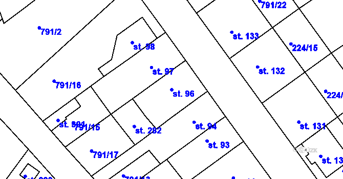 Parcela st. 96 v KÚ Znojmo-Hradiště, Katastrální mapa