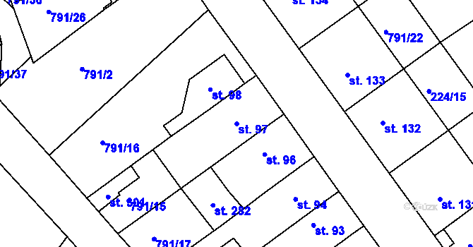 Parcela st. 97 v KÚ Znojmo-Hradiště, Katastrální mapa