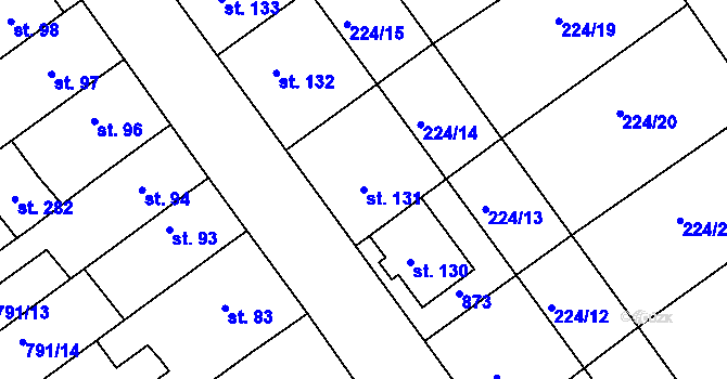 Parcela st. 131 v KÚ Znojmo-Hradiště, Katastrální mapa