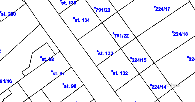 Parcela st. 133 v KÚ Znojmo-Hradiště, Katastrální mapa