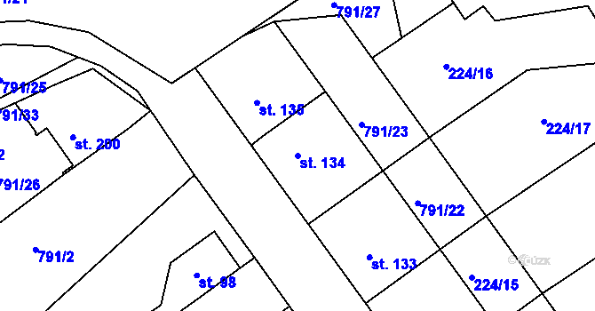 Parcela st. 134 v KÚ Znojmo-Hradiště, Katastrální mapa