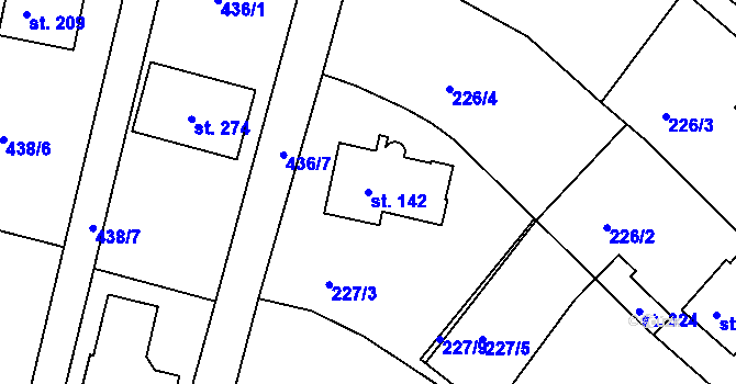 Parcela st. 142 v KÚ Znojmo-Hradiště, Katastrální mapa