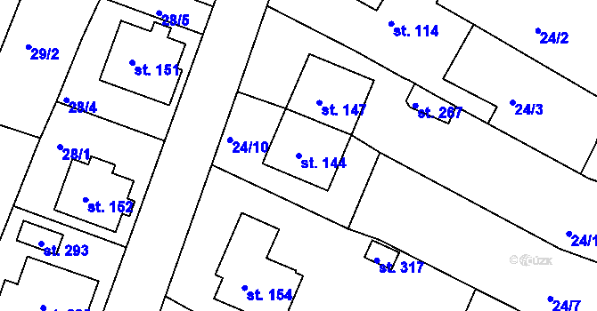 Parcela st. 144 v KÚ Znojmo-Hradiště, Katastrální mapa