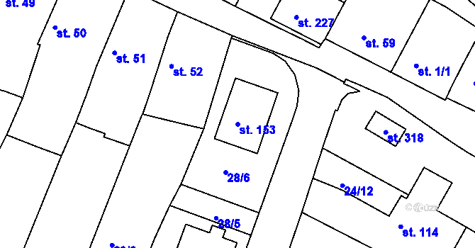 Parcela st. 153 v KÚ Znojmo-Hradiště, Katastrální mapa