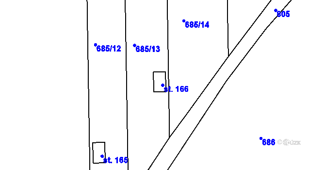 Parcela st. 166 v KÚ Znojmo-Hradiště, Katastrální mapa