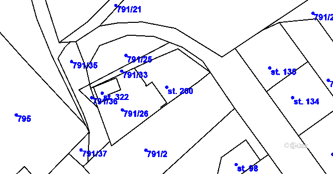 Parcela st. 200 v KÚ Znojmo-Hradiště, Katastrální mapa
