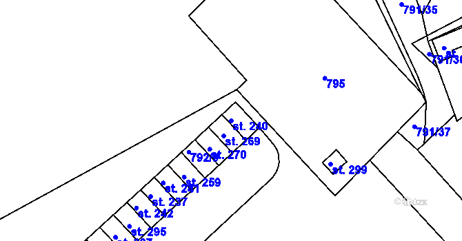 Parcela st. 240 v KÚ Znojmo-Hradiště, Katastrální mapa