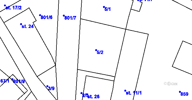 Parcela st. 5/2 v KÚ Znojmo-Hradiště, Katastrální mapa