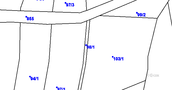 Parcela st. 98/1 v KÚ Znojmo-Hradiště, Katastrální mapa