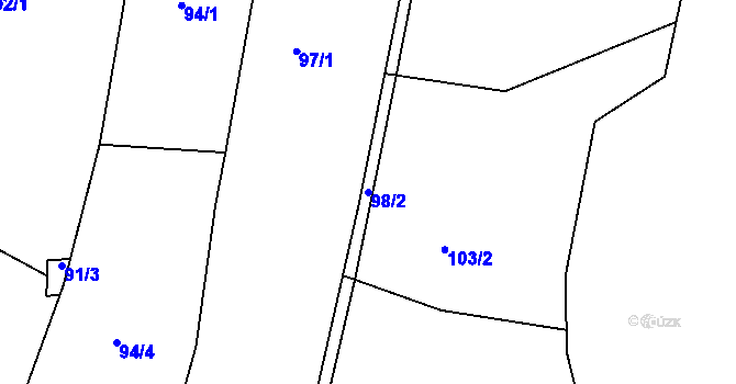 Parcela st. 98/2 v KÚ Znojmo-Hradiště, Katastrální mapa