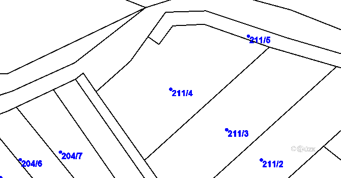 Parcela st. 211/4 v KÚ Znojmo-Hradiště, Katastrální mapa