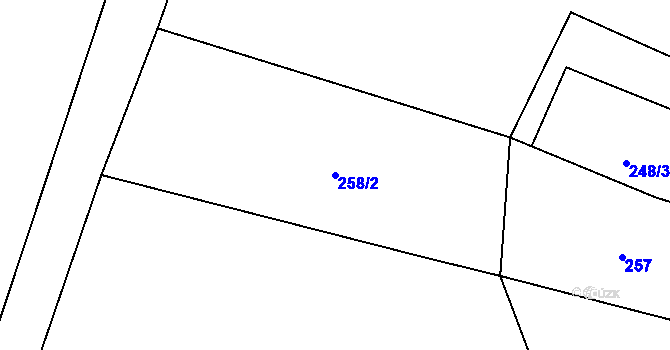 Parcela st. 258/2 v KÚ Znojmo-Hradiště, Katastrální mapa