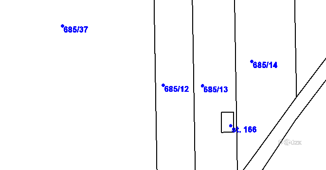 Parcela st. 685/12 v KÚ Znojmo-Hradiště, Katastrální mapa