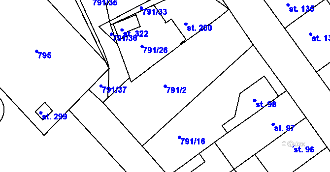 Parcela st. 791/2 v KÚ Znojmo-Hradiště, Katastrální mapa