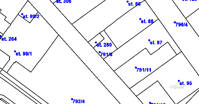 Parcela st. 791/8 v KÚ Znojmo-Hradiště, Katastrální mapa